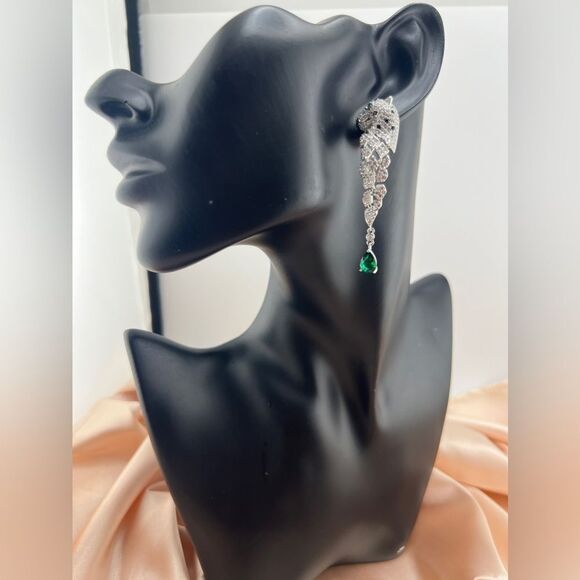 Sterling Silver Stud Panther Drop Earrings with Cubic Zirconia - Picture 7 of 12
